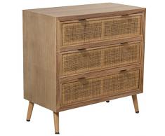 DRW Comoda con 3 cajones de Madera DM y ratán en Natural 80x40x80cm, alt.Patas 16cm