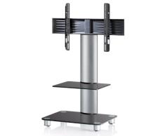 VCM Tosal Silber-Soporte Vertical de TV, con estantes, Ruedas Incluidas, Cristal de Color, Aluminio/Vidrio, Plata y Negro
