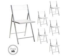 Eurosilla Slim-Pack de 6 Sillas Plegables para salón, Color Blanco, 43 X 45 X 45/77 Cm