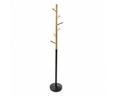 Versa Holstebro Perchero de Pie de Estilo Minimalista, con 6 Ganchos o Colgadores para Ropa o Bolsos para el Recibidor, Medidas (Al x L x An) 180 x 28 x 28 cm, Metal y Madera, Color Negro