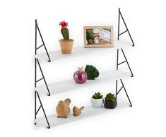 Relaxdays Estantería de Pared con 3 estantes, MDF y Hierro, 60 x 60 x 15 cm, Estante de Pared para salón, Color Blanco y Negro