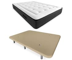 Somnia Descanso - Cama Completa con Colchón Viscoelástico Creta + Base Tapizada Reforzada Color Beige con 6 Patas Metálicas Roscadas, 105 x 190