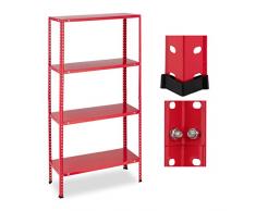 Relaxdays EstanterÃ­a MetÃ¡lica Carga MÃ¡x. 160 kg, 4 Baldas, 147,5x75,5x30,5 cm, SÃ³tano y Garaje, Estante Industrial, Rojo, 90% Acero 10% plÃ¡stico