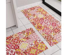 PETTI Artigiani Italiani - Alfombra de Cocina, Antideslizante y Lavable, Alfombra de Cocina, Alfombra de Cocina, 52 x 100 cm, diseño de Vietri Rojo, 100% Made in Italy