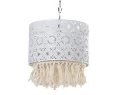 DRW Lampara de Techo de Metal y Acrílico con Flecos en Blanco 29,5x20/28cm