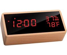 Flysocks Despertador Digital LED de Escritorio - Reloj de Mesa con Control por Voz, Mostrar Tiempo, Temperatura y Humedad, 3 Alarmas, 3 Niveles de Brillo. Incluye Cable USB