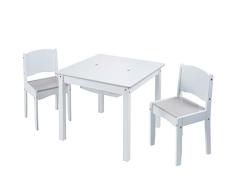 Hello Home 528GWH Juego de mesa infantil y 2 sillas para manualidades, Tamaño aproximado mesa: 49.5 cm x 60 cm x 60 cm; Tamaño aproximado sillas: 54.5 cm x 29 cm x 29 cm (altura x anchura x fondo)
