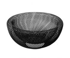 DRW Frutero Redondo de Rejilla de Metal en Negro 25x12cm