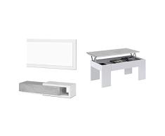 Habitdesign Recibidor con Cajón Y Espejo, Mueble De Entrada, Modelo Noon + Mesa De Centro Elevable, Mesita De Salón O Comedor, Modelo LC
