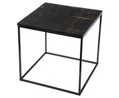 DRW Mesa Auxiliar - Mesa Cuadrada de Metal con mármol en Color Negro