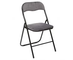 Five Silla Plegable de Terciopelo Gris, L.44 x P.52 x A.79 cm
