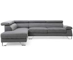 Menzzo Quentin - Sofá de Esquina (Metal, Tela, 260 x 180 x 72 cm), Color Gris Oscuro