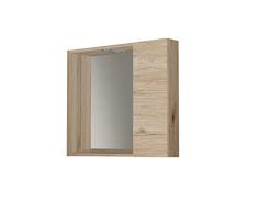 Mama Store Espejo de baño con Compartimento de Almacenamiento y luz LED – Roble Natural, Madera, L.60 CM X P. 16 CM X H.60 CM