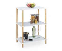 Relaxdays Estantería de pie de 3 Niveles, MDF y bambú, 79 x 60 x 40 cm, estantería de Cocina, estantería de baño, Blanco/Natural