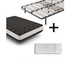 HOGAR24 ES Colchón Viscoelástico Bioluxe 3D + Somier Multiláminas con Patas De 32cm + Almohada 100% Viscoelástica, 90x180cm