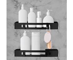SXCDD Estante de Pared Cuadrado Negro para baño Estante de Esquina de Acero Inoxidable 262 Aluminio (Paquetes de 2)