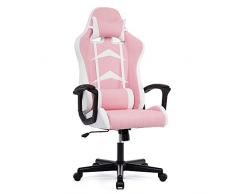 IntimaTe WM Heart Silla Gaming con Respaldo Alto Cojín Lumbar & Cabeza Almohada, Altura Ajustable 360° Giratorio y Reposabrazos Fijos, 52 x 58 x 130cm (Rosa)