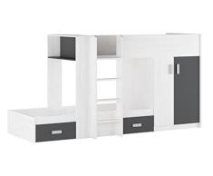 SHIITO | Modelo Chelsea - Cama Tren | Blanco Veteado y Grafito - 99.6 cm x 278.5 cm x 150.6 cm | Primera Calidad y Alta Resistencia