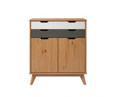 Inter-Furn Cómoda, Madera, Pino Macizo, Miel, Gris y Blanco, 80 x 90 x 40 cm