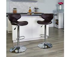 Flash Furniture Muebles Flash Taburete de Vinilo de Altura Ajustable, PVC Madera, Marrón, Pack De 2, 2 Unidades
