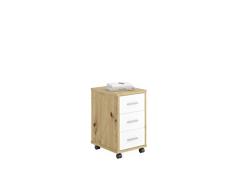 FMD furniture Cajonera con Ruedas, Madera de ingeniería, Artisan Roble/Blanco Brillante, ca. 35 x 53,6 x 42 cm
