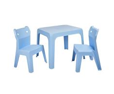 RESOL Set Jan Cat Mesa Infantil con Sillas | 2 Sillas Niños y Mesa de Plástico | Apilables y de Muy Fácil Limpieza y Mantenimiento | Azul Cielo Mesa + 2 Sillas
