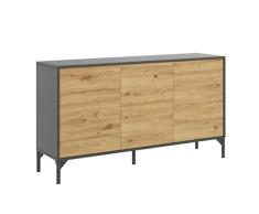 DEKIT GRUPO RIMOBEL LAK Aparador, Madera de ingeniería, Grafito y Nordic, 74x133x39 cm