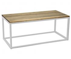 DS Dropshipping -Mesa Auxiliar o de Centro iCub Industrial. Dimensiones 70x45x40cm.Color Blanco. Fabricada en Madera Maciza de Pino con Estructura de Tubo de Acero.