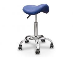 QUIRUMED Taburete Pony, Base cromada con 5 Ruedas, Color Azul, Ergonómico, Ligero, Altura Regulable, Relleno de Alta Densidad, Polipiel, hasta 150 kg