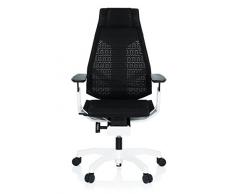 hjh OFFICE 652600 Silla de Oficina GENIDIA Pro White Tejido de Malla Negro, Silla ejecutiva ergonómica, reposabrazos y reposacabezas Ajustables