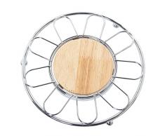 DRW Salvamantel Redondo de Metal con Centro de Madera en Cromado y Natural 20x2cm, Madera 10cm