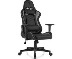 SENSE7 Gaming Spellcaster Oficina Gamer Silla ergonómica Reposabrazos Marco de Acero de una Pieza Ángulo de inclinación Ajustable, Cuero, Negro Y Gris, 43-52 x 69,5 x 57