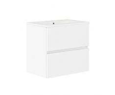 Baikal, Conjunto de baño Natura. Mueble de Baño de Fondo Reducido, con Lavabo cerámico. Distribución Dos Cajones. Mueble MONTADO. Dos Cajones sin Espejo. Fondo 39cm 60 cm Blanco