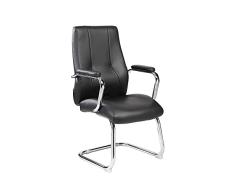 Rocada | Silla sin Ruedas Oficina | Silla Escritorio | Silla con Reposabrazos Acolchados | Silla de Conferencia con Base Metálica | Negro