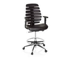 hjh OFFICE 714601 Silla de Trabajo Ergo Line II Work Piel sintética Negro, Silla de Escritorio con reposapies, ergonómica