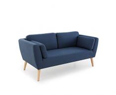 Mc Haus EVY - Sofá nórdico 2 plazas Cómodo color Azul marino Tapizado en tela, diseño Nórdico 2 cojines, Salón Comedor 160x80x76cm