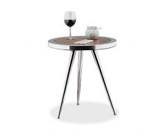 Relaxdays Mesa Auxiliar de Acacia con Patas de Metal, Mesa de café con diseño de Grano de Madera, Tres Patas de Alto x Ancho x Profundidad: 54 x 50 x 50 cm, Color Plateado