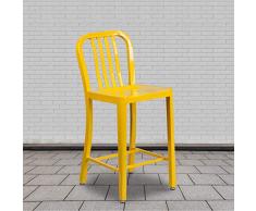 Flash Muebles Metal Interior/Exterior Contador Taburete de Altura con Vertical Tira Trasera, Metal, Amarillo, 2 Unidades