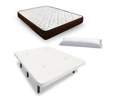 HOGAR24 ES Cama Completa, Colchón Viscosoft Dream Flex 18 + Base Tapizada Color Blanco con Tejido Transpirable y 6 Patas 32 cm + Almohada Fibra, Medida: 135x190 cm