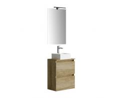 Baikal MAIA, Mueble de baño pequeño con Lavabo cerámico y Espejo con Aplique de luz LED, de una Puerta Abatible y un Cajón, Acabado en Color Nature, Medidas: 50 x 60 x 30 cm
