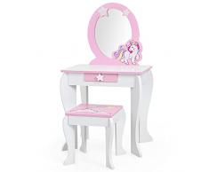 COSTWAY Tocador Infantil con Taburete, tocador Rosa, tocador de Princesa con cajón y Espejo extraíble, tocador para niñas de 3 a 7 años (Blanco)