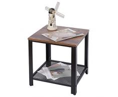 BAKAJI Mesa de café de salón Cuadrada diseño Moderno Industrial Estructura de Metal con Estante Inferior de Apoyo de Madera MDF Oscura, Dimensiones 40 x 45 cm