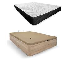 Somnia Descanso - Pack Colchón Viscoelástico Bombay Reversible + Canapé Madera Abatible Gran Capacidad | Color Cambria 90 x 190