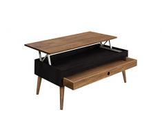 HOGAR24 ES - Alice -Mesa Centro Elevable Madera Maciza con Cajón Deslizante, Acabado Color Negro y Encerado. Medidas: 100x50x47 cm