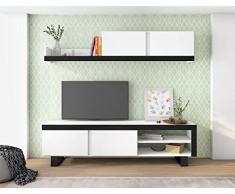 Skraut Home - Sala de Estar IDEM - Juego de Muebles - Unidad de Pared - Mueble bajo TV - Comedor, Conjunto de Estar Color Blanco/Negro - Almacenamiento Estilo Moderno 200 x 180 x 40 cm