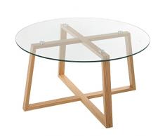 Mesa de Centro Redonda de Madera y Cristal en Natural y Transparente ø78x41 cm