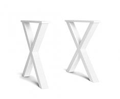 Skraut Home | Soporte | Patas | Caballete | en Forma de X | Patas de Mesa de Madera Maciza | Salón | Comedor | Escritorio | Lacado Blanco | 72 x 72 cm