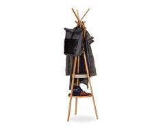 Relaxdays Garderobe Ablage dreiarmiger Bambus Kleiderständer mit 6 Haken, Kleiderablage HxBxT: 171 x 50 x 50 cm, Color Perchero de Pie con 6 Ganchos, Bambú, Beige y Gris, 50x50x171 cm