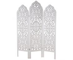 DRW Biombo de 3 Paneles de Madera DM calados en Blanco decape 135x2x184cm
