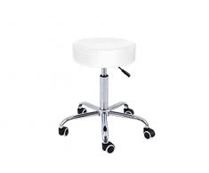 QUIRUMED Taburete Base cromada 5 Ruedas, Acero, Color Blanco, Tapizado en Polipiel, Relleno de Alta Densidad, Ligero, Regulable en Altura, hasta 150 kg